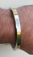 Sikh kara stainless steel flat smooth 3 brass lines kada singh kaur bangle v20