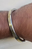 Sikh kara stainless steel flat smooth 3 brass lines kada singh kaur bangle v20