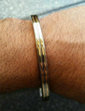 Stunning stainless steel two brass lines smooth plain gold affect sikh kara zz4