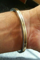 Stunning stainless steel two brass lines smooth plain gold affect sikh kara zz4