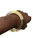 Sant Bhindranwale Kara Gurmukhi Kada Alphabet Gold Silver Plated Sikh Sun Bangle OF7 Saw Tooth Unisex Punjabi Karha