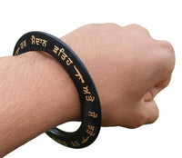 Sikh Sarbloh Kara Har Maidan Fateh Black Kada Gold Engraved Singh Bangle S13 NEW