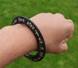 Sikh Sarbloh Kara Har Maidan Fateh Black Kada Gold Engraved Singh Bangle S13 NEW