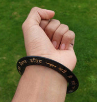 Sikh Sarbloh Kara Har Maidan Fateh Black Kada Gold Engraved Singh Bangle S13 NEW