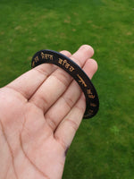 Sikh Sarbloh Kara Har Maidan Fateh Black Kada Gold Engraved Singh Bangle S13 NEW