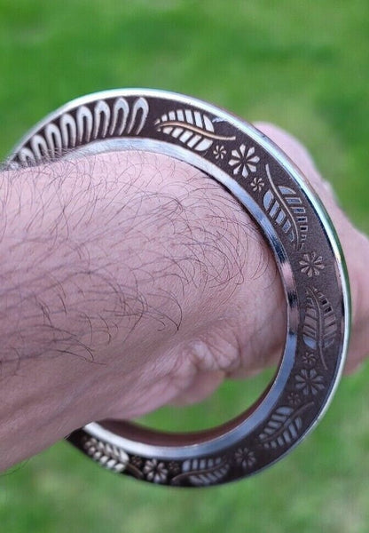 Stainless Steel Kara Floral designer Karha Punjabi Kada Sikh Singh Bangle i19