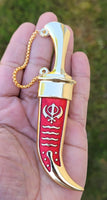 Stainless steel sikh Kirpan Siri Sahib taksali Singh Gold Red Khanda engraved NN