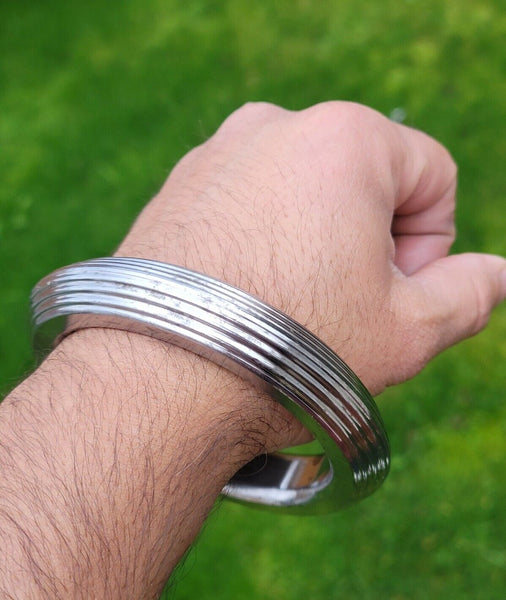 Sikh Kara Sarbloh Kada Pure Iron Lines Design Heavy Khalsa Warrior Bangle OG11