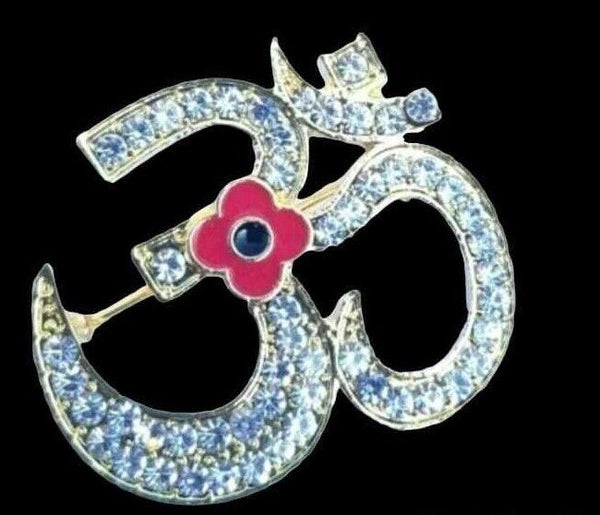 Stunning Diamonte Gold Plated Indian OMPoppy Hindu British India Brooch Pin