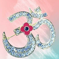 Stunning Diamonte Gold Plated Indian OMPoppy Hindu British India Brooch Pin