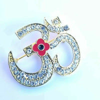 Stunning Diamonte Gold Plated Indian OMPoppy Hindu British India Brooch Pin