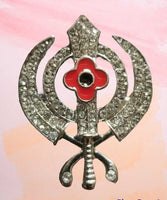 Stunning Diamonte Black Gun Metal SIKH KhandaPoppy Singh Kaur Khalsa Brooch Pin