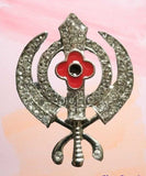 Stunning Diamonte Black Gun Metal SIKH KhandaPoppy Singh Kaur Khalsa Brooch Pin