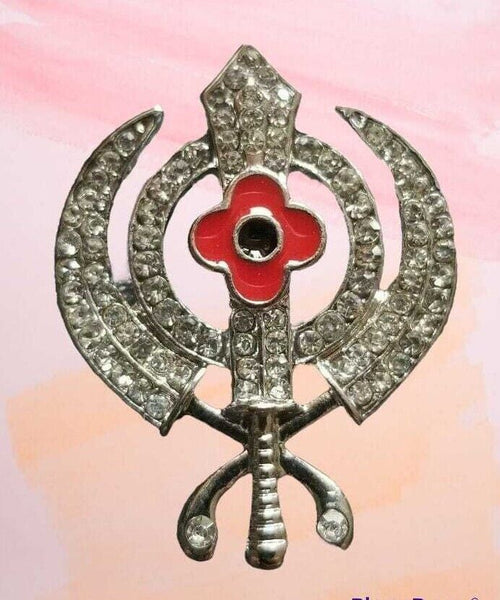 Stunning Diamonte Black Gun Metal SIKH KhandaPoppy Singh Kaur Khalsa Brooch Pin