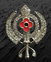 Stunning Diamonte Black Gun Metal SIKH KhandaPoppy Singh Kaur Khalsa Brooch Pin