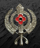 Stunning Diamonte Black Gun Metal SIKH KhandaPoppy Singh Kaur Khalsa Brooch Pin
