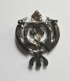 Stunning Diamonte Black Gun Metal SIKH KhandaPoppy Singh Kaur Khalsa Brooch Pin