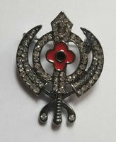 Stunning Diamonte Black Gun Metal SIKH KhandaPoppy Singh Kaur Khalsa Brooch Pin