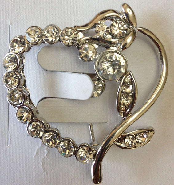 Elegant & Stylish Stunning Diamonte Silver plated Open Heart Love Brooch Pin