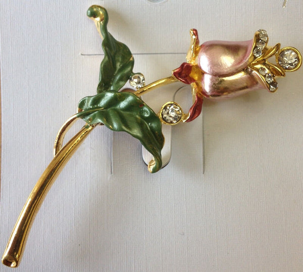 Mothers DAY Stylish Stunning Diamonte Gold plated Rose Bud - Stunning Brooch