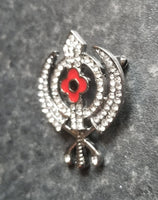 Stunning Diamonte Black Gun Metal Vintage Affect SIKH Rememberance Day Poppy