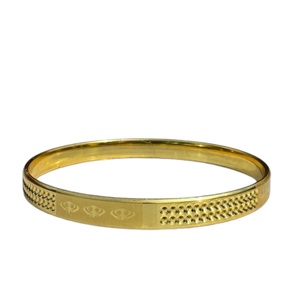Sikh Khanda Kara Laser Engraved Gold Plated Bangle Smooth Kada Singh Kaur S33