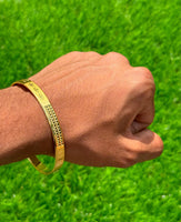 Sikh Khanda Kara Laser Engraved Gold Plated Bangle Smooth Kada Singh Kaur S33