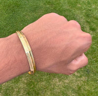 Sikh Khanda Kara Laser Engraved Gold Plated Bangle Edged Kada Singh Kaur S31 NEW