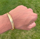 Sikh Khanda Kara Laser Engraved Gold Plated Bangle Edged Kada Singh Kaur S31 NEW