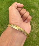 Sikh Khanda Kara Laser Engraved Gold Plated Bangle Edged Kada Singh Kaur S31 NEW