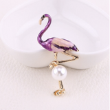 Flamingo Brooch Rhinestones Pearl Silver Plated Vintage Look Pin Gift Broach JJJ5
