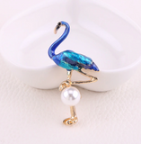 Flamingo Brooch Rhinestones Pearl Silver Plated Vintage Look Pin Gift Broach JJJ5