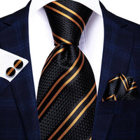 Black Red Striped Silk Wedding Tie For Men Handky Cufflink Gift Men Necktie Fashion Business Party Dropshiping Hi-Tie Designer