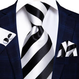 Black Red Striped Silk Wedding Tie For Men Handky Cufflink Gift Men Necktie Fashion Business Party Dropshiping Hi-Tie Designer