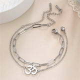 Skyrim Indian Buddhism Yoga OM Anklet Women Stainless Steel Double Layer Beads Chain Ankle Bracelet Amulet Summer Accessories