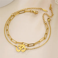 Skyrim Indian Buddhism Yoga OM Anklet Women Stainless Steel Double Layer Beads Chain Ankle Bracelet Amulet Summer Accessories