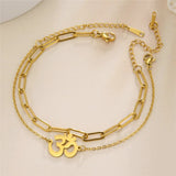 Skyrim Indian Buddhism Yoga OM Anklet Women Stainless Steel Double Layer Beads Chain Ankle Bracelet Amulet Summer Accessories