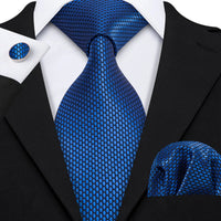 Barry.Wang Navy Royal Sky Blue Silk Men Tie Hanky Cufflinks Set Jacquard Teal Cyan Turquoise Necktie for Male Wedding Business