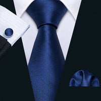 Barry.Wang Navy Royal Sky Blue Silk Men Tie Hanky Cufflinks Set Jacquard Teal Cyan Turquoise Necktie for Male Wedding Business