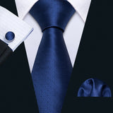 Barry.Wang Navy Royal Sky Blue Silk Men Tie Hanky Cufflinks Set Jacquard Teal Cyan Turquoise Necktie for Male Wedding Business