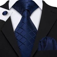 Barry.Wang Navy Royal Sky Blue Silk Men Tie Hanky Cufflinks Set Jacquard Teal Cyan Turquoise Necktie for Male Wedding Business