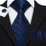 Barry.Wang Navy Royal Sky Blue Silk Men Tie Hanky Cufflinks Set Jacquard Teal Cyan Turquoise Necktie for Male Wedding Business