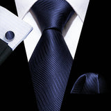 Barry.Wang Navy Royal Sky Blue Silk Men Tie Hanky Cufflinks Set Jacquard Teal Cyan Turquoise Necktie for Male Wedding Business