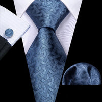 Barry.Wang Navy Royal Sky Blue Silk Men Tie Hanky Cufflinks Set Jacquard Teal Cyan Turquoise Necktie for Male Wedding Business