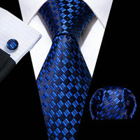 Barry.Wang Navy Royal Sky Blue Silk Men Tie Hanky Cufflinks Set Jacquard Teal Cyan Turquoise Necktie for Male Wedding Business