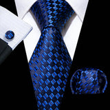 Barry.Wang Navy Royal Sky Blue Silk Men Tie Hanky Cufflinks Set Jacquard Teal Cyan Turquoise Necktie for Male Wedding Business