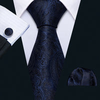 Barry.Wang Navy Royal Sky Blue Silk Men Tie Hanky Cufflinks Set Jacquard Teal Cyan Turquoise Necktie for Male Wedding Business