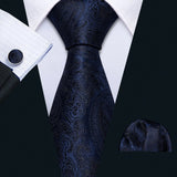 Barry.Wang Navy Royal Sky Blue Silk Men Tie Hanky Cufflinks Set Jacquard Teal Cyan Turquoise Necktie for Male Wedding Business