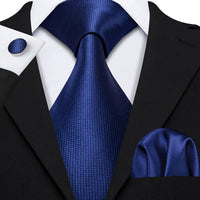 Barry.Wang Navy Royal Sky Blue Silk Men Tie Hanky Cufflinks Set Jacquard Teal Cyan Turquoise Necktie for Male Wedding Business