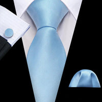 Barry.Wang Navy Royal Sky Blue Silk Men Tie Hanky Cufflinks Set Jacquard Teal Cyan Turquoise Necktie for Male Wedding Business